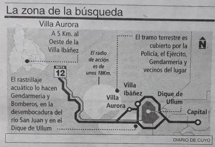 Zona de búsqueda de Sergio Guerrero en Ullum